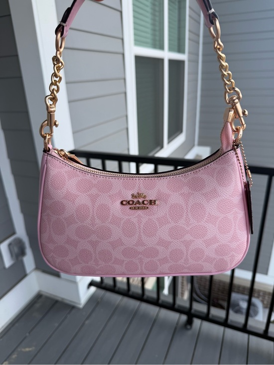 Coach Handbags - Coach Pink Mini Shoulder Bag with Gold Hardware